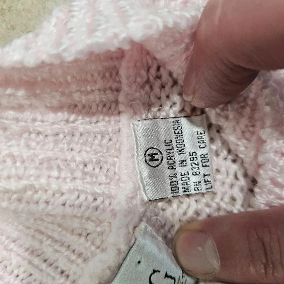 Sterling Harris Pink Cable Knit Sweater M 80s Vintage Mock Neck Pearl Button - Picture 6 of 7
